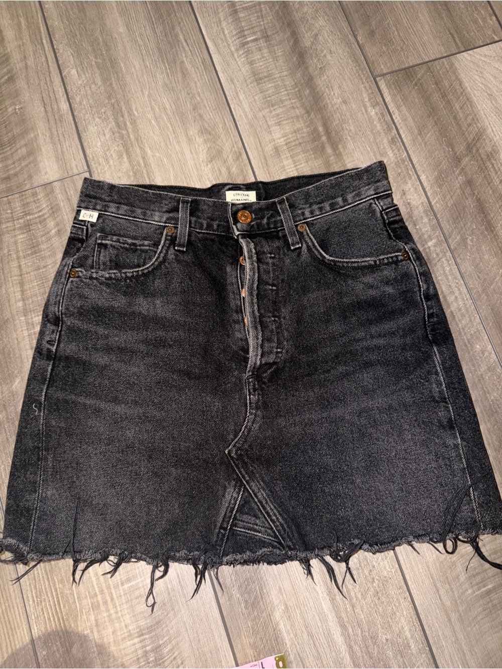 Citizens Of Humanity Black Washed Denim Mini Skirt with Raw Hem